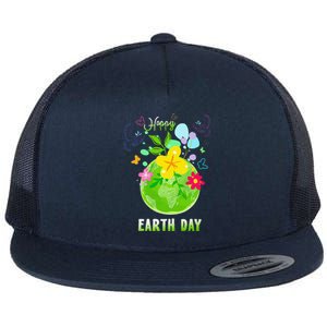 Happy Earth Day Flowers Planet Environment Flat Bill Trucker Hat