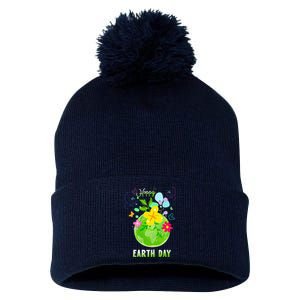 Happy Earth Day Flowers Planet Environment Pom Pom 12in Knit Beanie