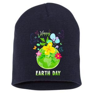 Happy Earth Day Flowers Planet Environment Short Acrylic Beanie