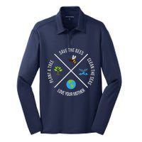 Happy Earth Day Plant Trees Clean Seas Save Bees Fun Science Silk Touch Performance Long Sleeve Polo