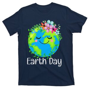 Happy Earth Day Cute Earth With Floral Earth Day 2024 T-Shirt