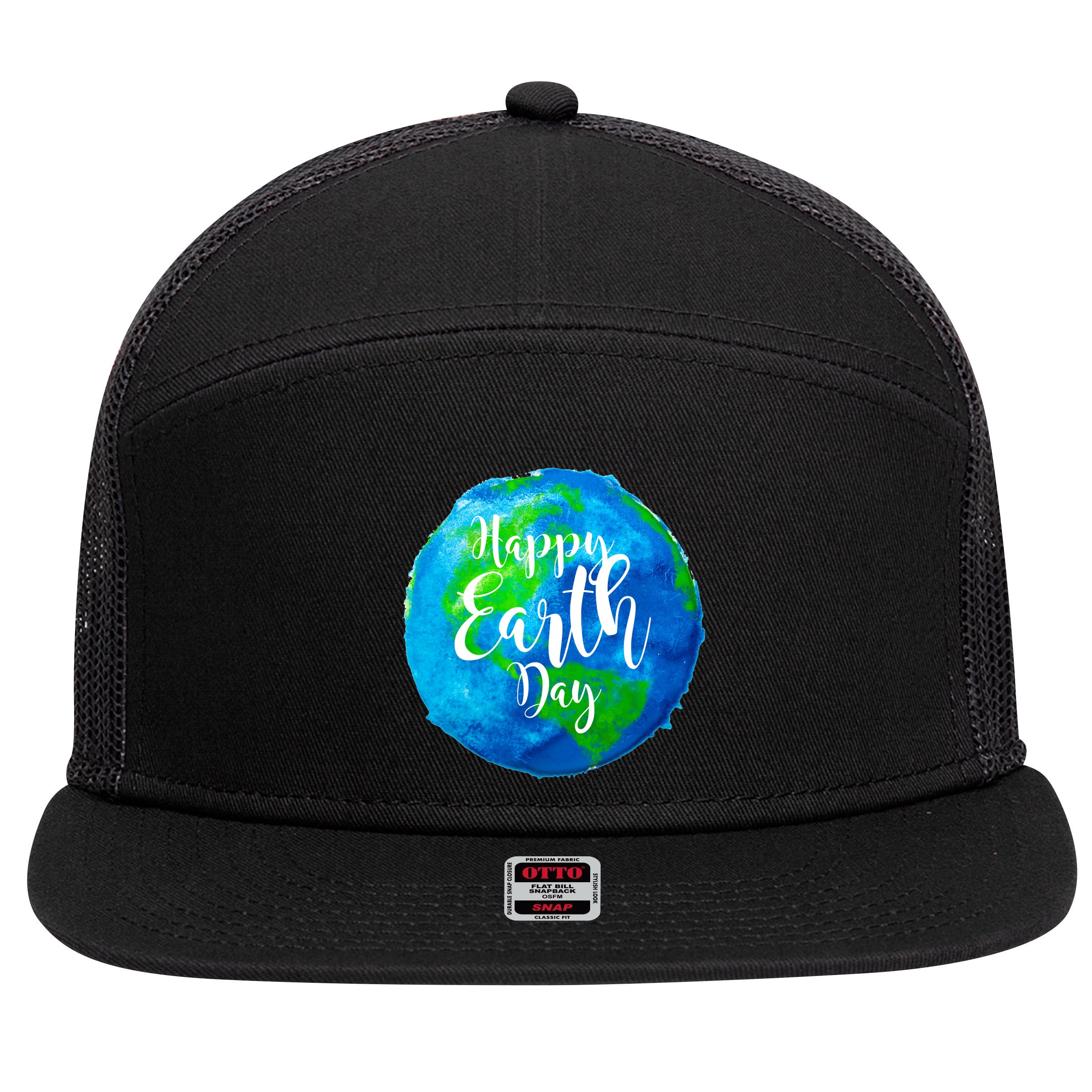 Happy Earth Day Globe 7 Panel Mesh Trucker Snapback Hat