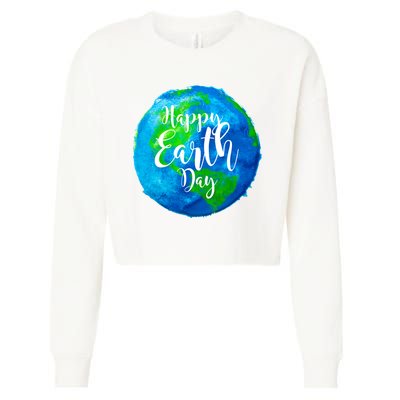 Happy Earth Day Globe Cropped Pullover Crew