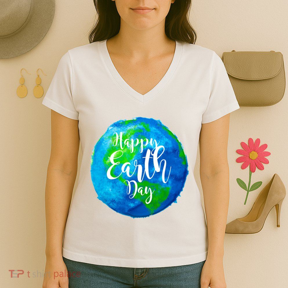 Happy Earth Day Globe Women's V-Neck T-Shirt