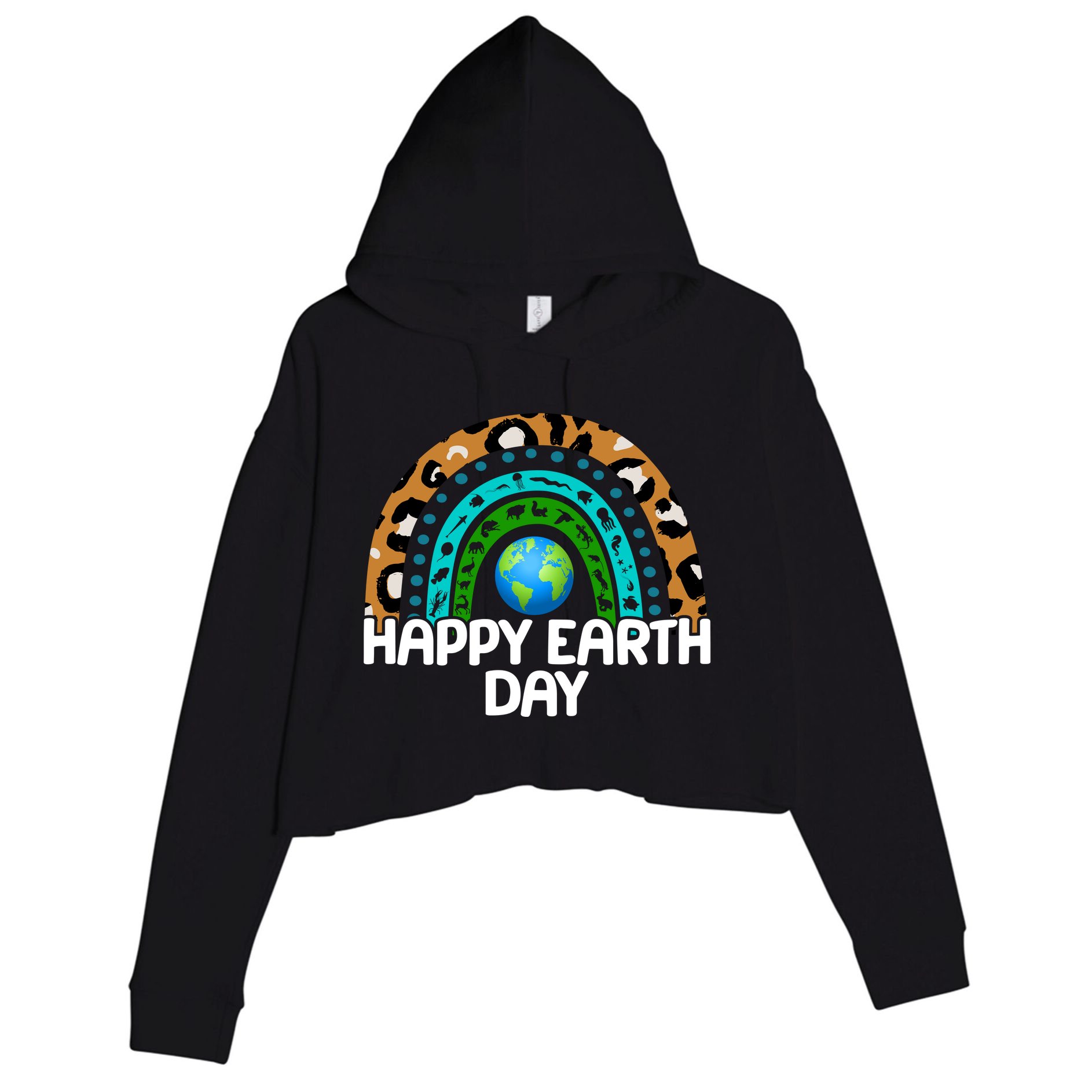 Happy Earth Day Wildlife Sealife Rainbow Crop Fleece Hoodie