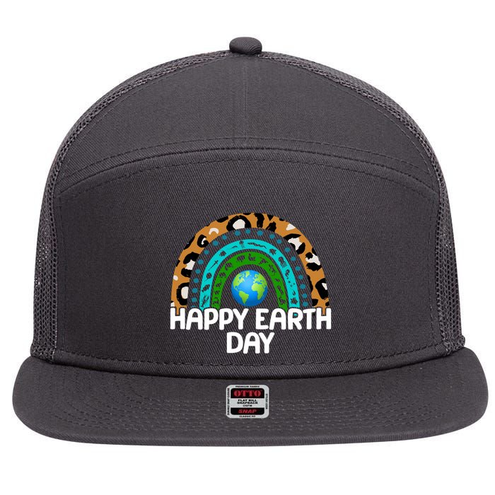 Happy Earth Day Wildlife Sealife Rainbow 7 Panel Mesh Trucker Snapback Hat