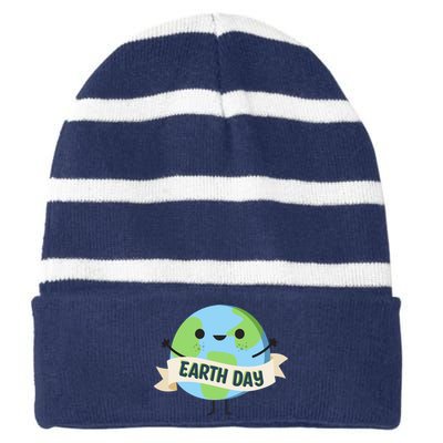 Happy Earth Day Striped Beanie with Solid Band