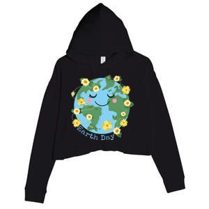 Happy Earth Day Cute Earth With Floral Earth Day 2024 Crop Fleece Hoodie