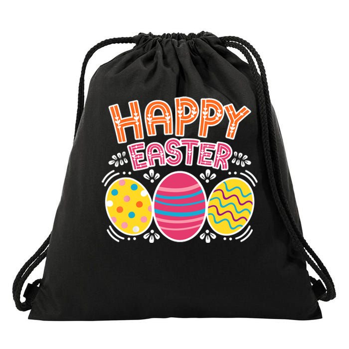 Happy Easter Day Colorful Egg Hunting Drawstring Bag