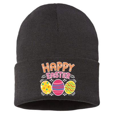 Happy Easter Day Colorful Egg Hunting Sustainable Knit Beanie