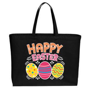 Happy Easter Day Colorful Egg Hunting Cotton Canvas Jumbo Tote