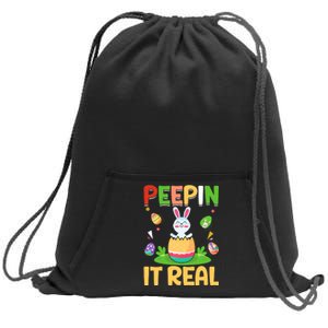 Happy Easter Day Peepin It Real Funny Easter Gift Sweatshirt Cinch Pack Bag