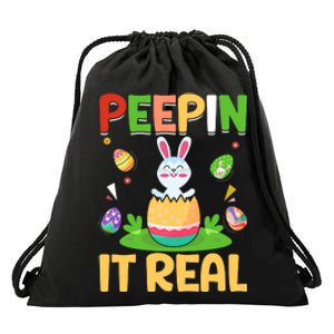 Happy Easter Day Peepin It Real Funny Easter Gift Drawstring Bag