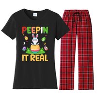 Happy Easter Day Peepin It Real Funny Easter Gift Women's Flannel Pajama Set