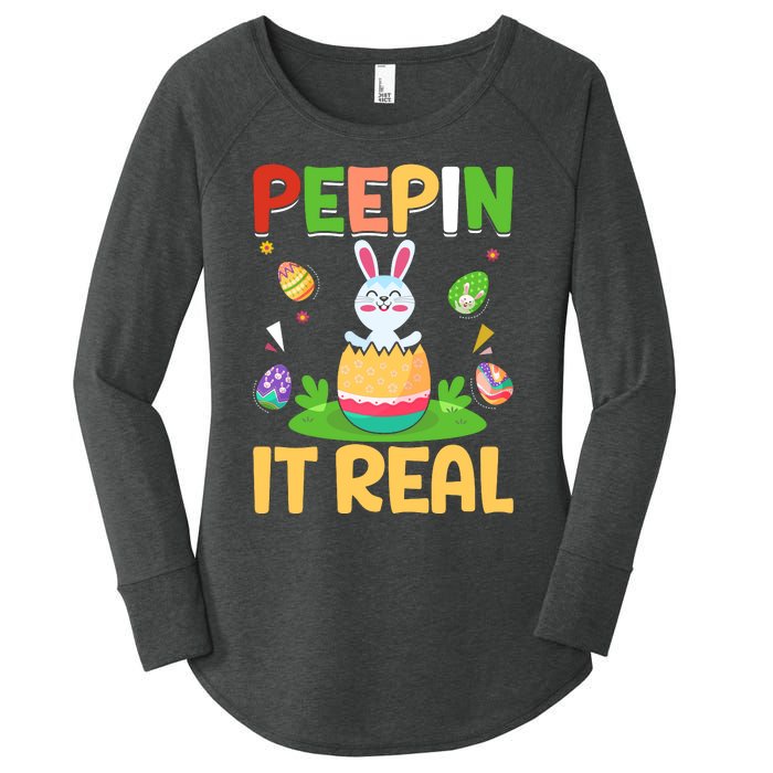 Happy Easter Day Peepin It Real Funny Easter Gift Women's Perfect Tri Tunic Long Sleeve Shirt