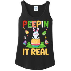 Happy Easter Day Peepin It Real Funny Easter Gift Ladies Essential Tank