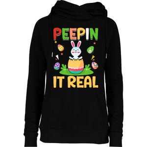 Happy Easter Day Peepin It Real Funny Easter Gift Womens Funnel Neck Pullover Hood