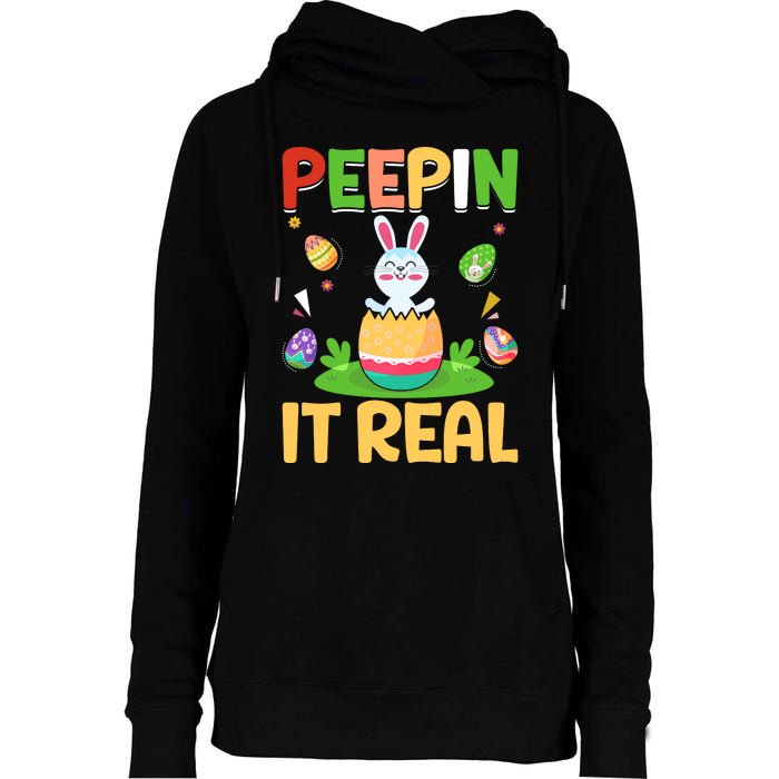 Happy Easter Day Peepin It Real Funny Easter Gift Womens Funnel Neck Pullover Hood