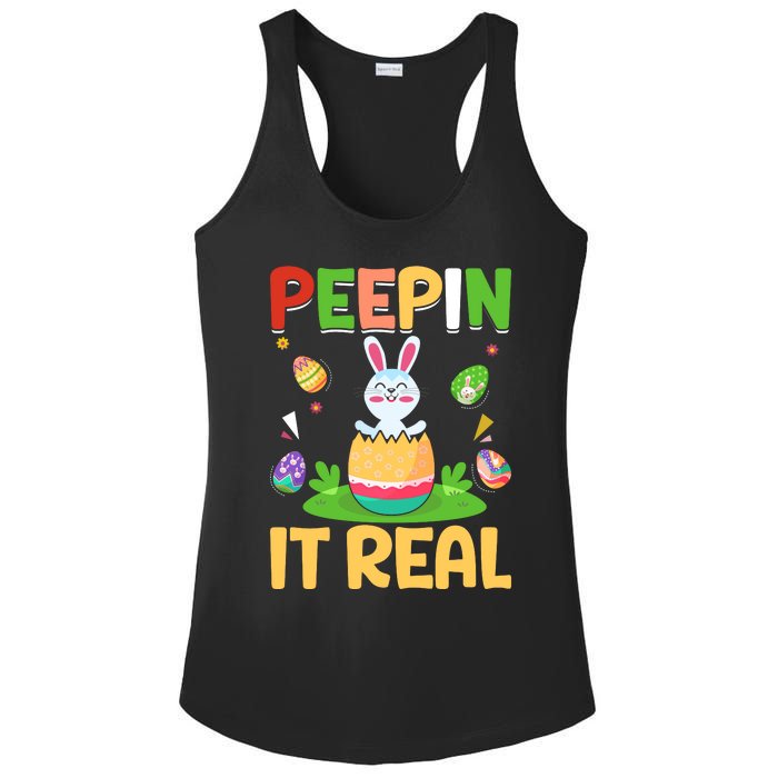 Happy Easter Day Peepin It Real Funny Easter Gift Ladies PosiCharge Competitor Racerback Tank