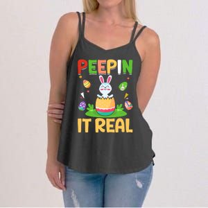 Happy Easter Day Peepin It Real Funny Easter Gift Women's Strappy Tank