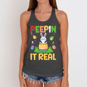 Happy Easter Day Peepin It Real Funny Easter Gift Women's Knotted Racerback Tank