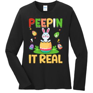 Happy Easter Day Peepin It Real Funny Easter Gift Ladies Long Sleeve Shirt