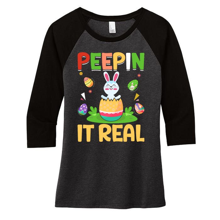 Happy Easter Day Peepin It Real Funny Easter Gift Women's Tri-Blend 3/4-Sleeve Raglan Shirt