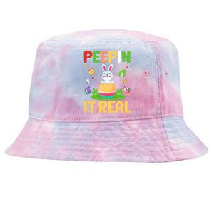 Happy Easter Day Peepin It Real Funny Easter Gift Tie-Dyed Bucket Hat