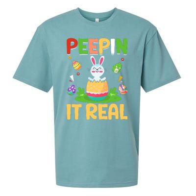 Happy Easter Day Peepin It Real Funny Easter Gift Sueded Cloud Jersey T-Shirt