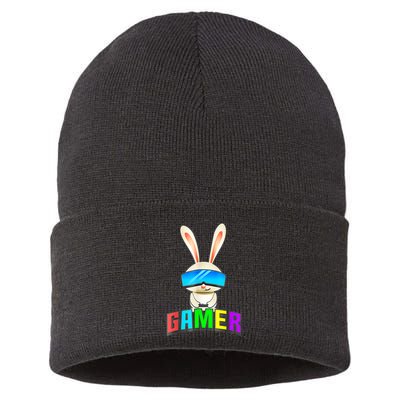 Happy Easter Day Bunny Egg Funny Gamer Sustainable Knit Beanie