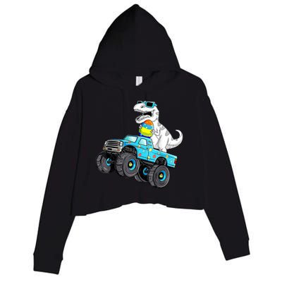 Happy Easter Dinosaur Riding Monster Truck T Rex Crop Fleece Hoodie