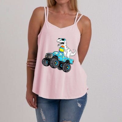 Happy Easter Dinosaur Riding Monster Truck T Rex Women's Strappy Tank