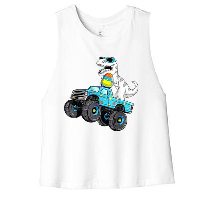 Happy Easter Dinosaur Riding Monster Truck T Rex Women's Racerback Cropped Tank