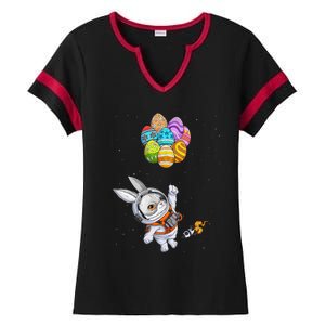 Happy Easter Day Bunny Egg astronaut Space Ladies Halftime Notch Neck Tee