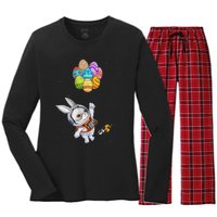 Happy Easter Day Bunny Egg astronaut Space Women's Long Sleeve Flannel Pajama Set 