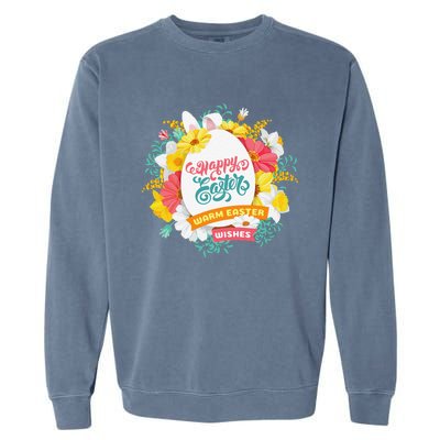 Happy Easters Egg Colorful Wreath Adults Garment-Dyed Sweatshirt