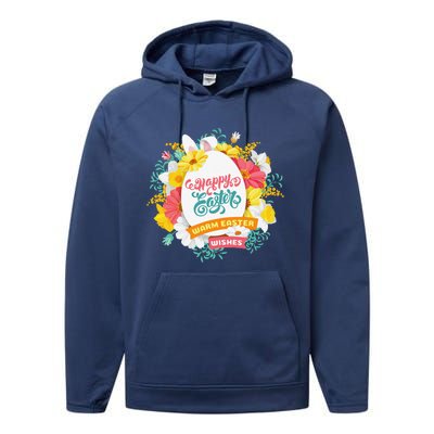 Happy Easters Egg Colorful Wreath Adults Performance Fleece Hoodie