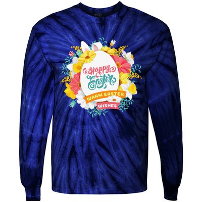 Happy Easters Egg Colorful Wreath Adults Tie-Dye Long Sleeve Shirt