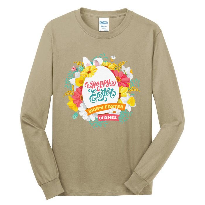 Happy Easters Egg Colorful Wreath Adults Tall Long Sleeve T-Shirt