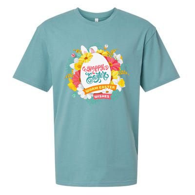 Happy Easters Egg Colorful Wreath Adults Sueded Cloud Jersey T-Shirt