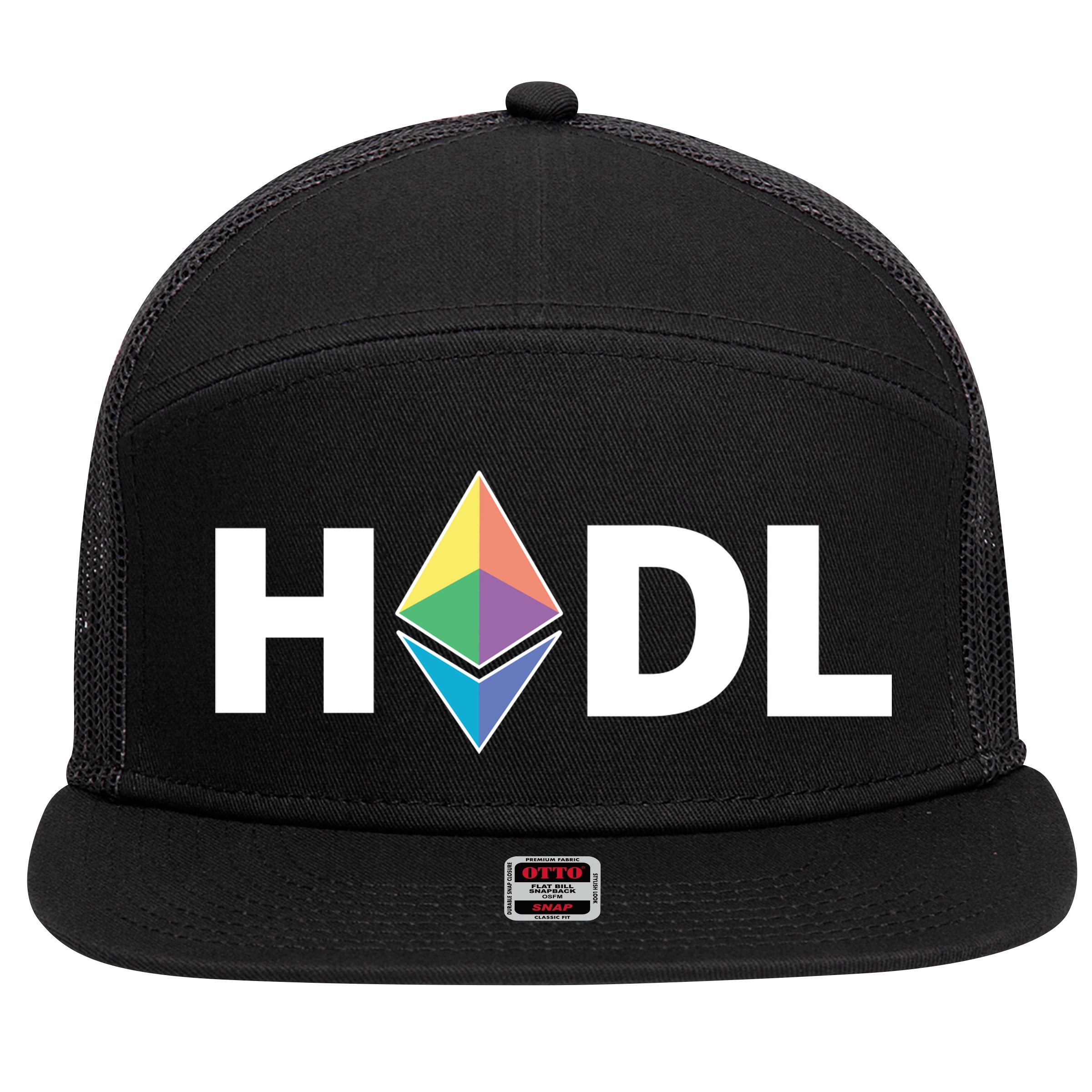 HODL Ethereum, Ethereum Logo Cryptocurrency, Funny HODL ETH 7 Panel Mesh Trucker Snapback Hat