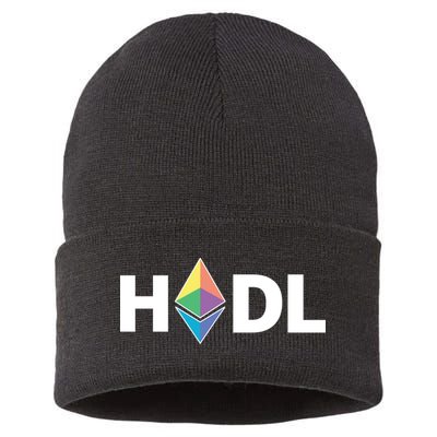 HODL Ethereum, Ethereum Logo Cryptocurrency, Funny HODL ETH Sustainable Knit Beanie