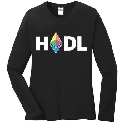 HODL Ethereum, Ethereum Logo Cryptocurrency, Funny HODL ETH Ladies Long Sleeve Shirt