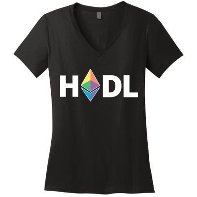 HODL Ethereum, Ethereum Logo Cryptocurrency, Funny HODL ETH Women's V-Neck T-Shirt