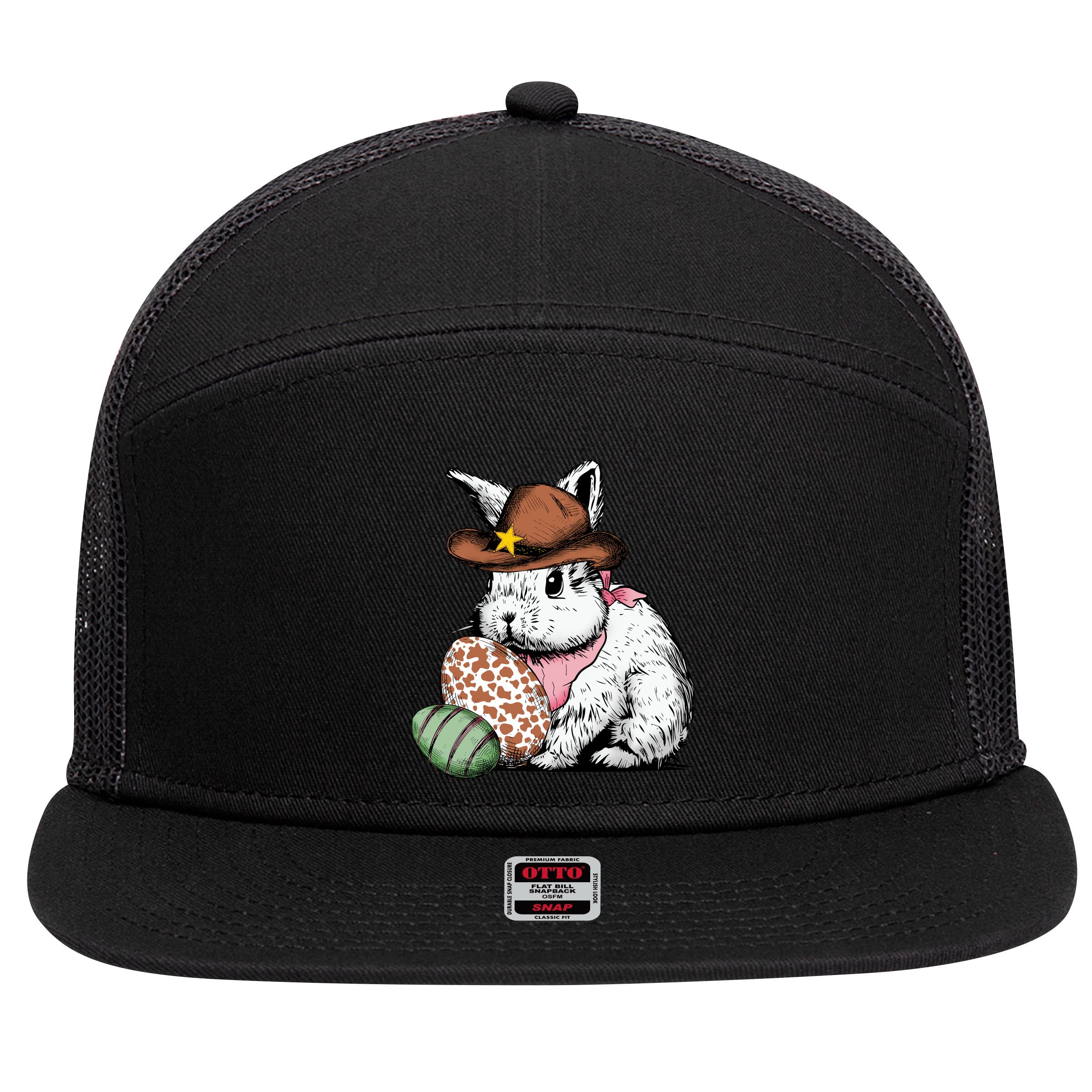Howdy Easter Egg Bunny Illustration Rabbit 7 Panel Mesh Trucker Snapback Hat