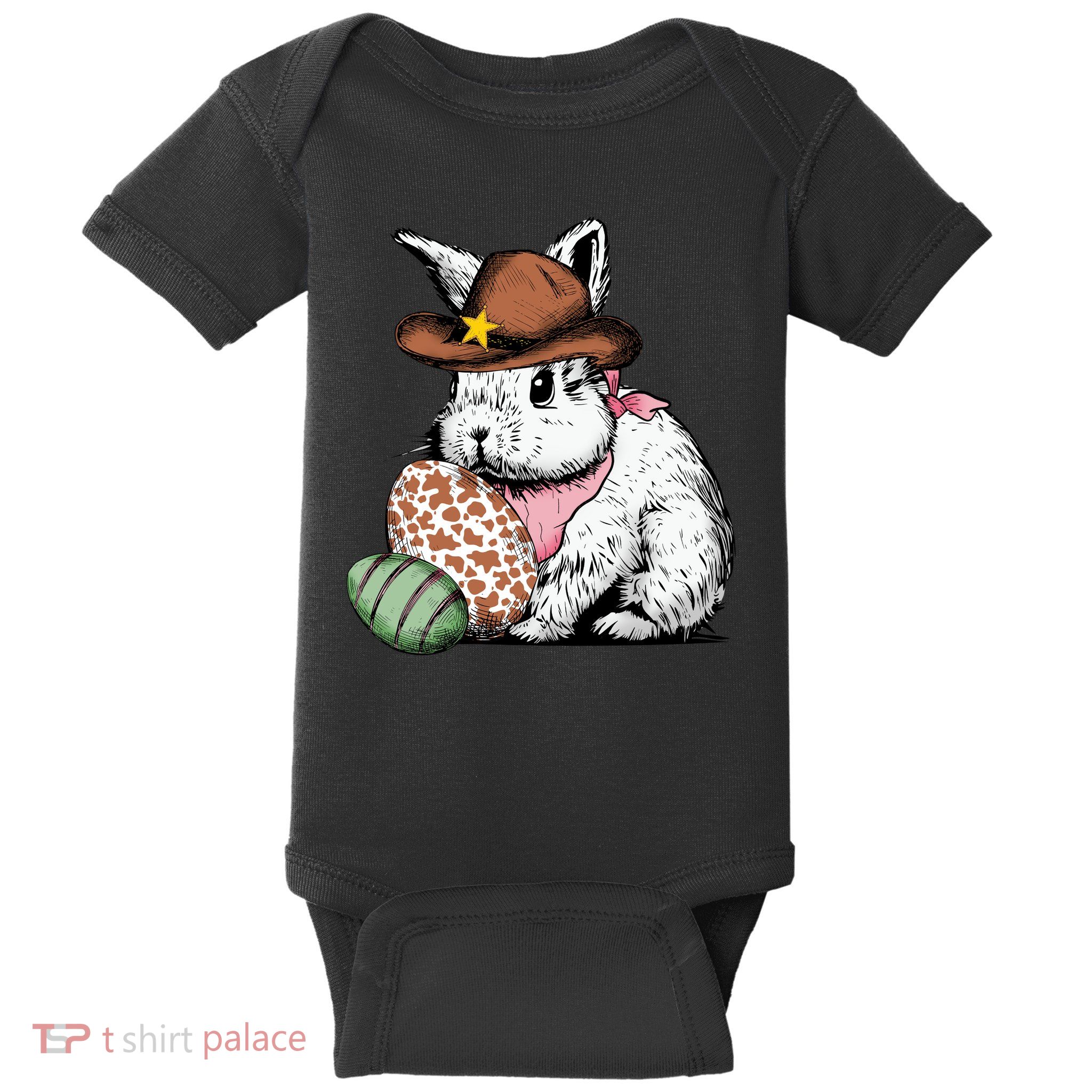 Howdy Easter Egg Bunny Illustration Rabbit Baby Bodysuit