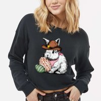 Howdy Easter Egg Bunny Illustration Rabbit Cropped Pullover Crew