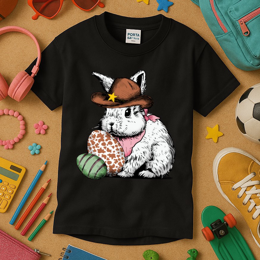 Howdy Easter Egg Bunny Illustration Rabbit Kids T-Shirt