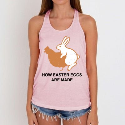 How Easter Eggs Are Made Funny Sarcastic Women's Knotted Racerback Tank