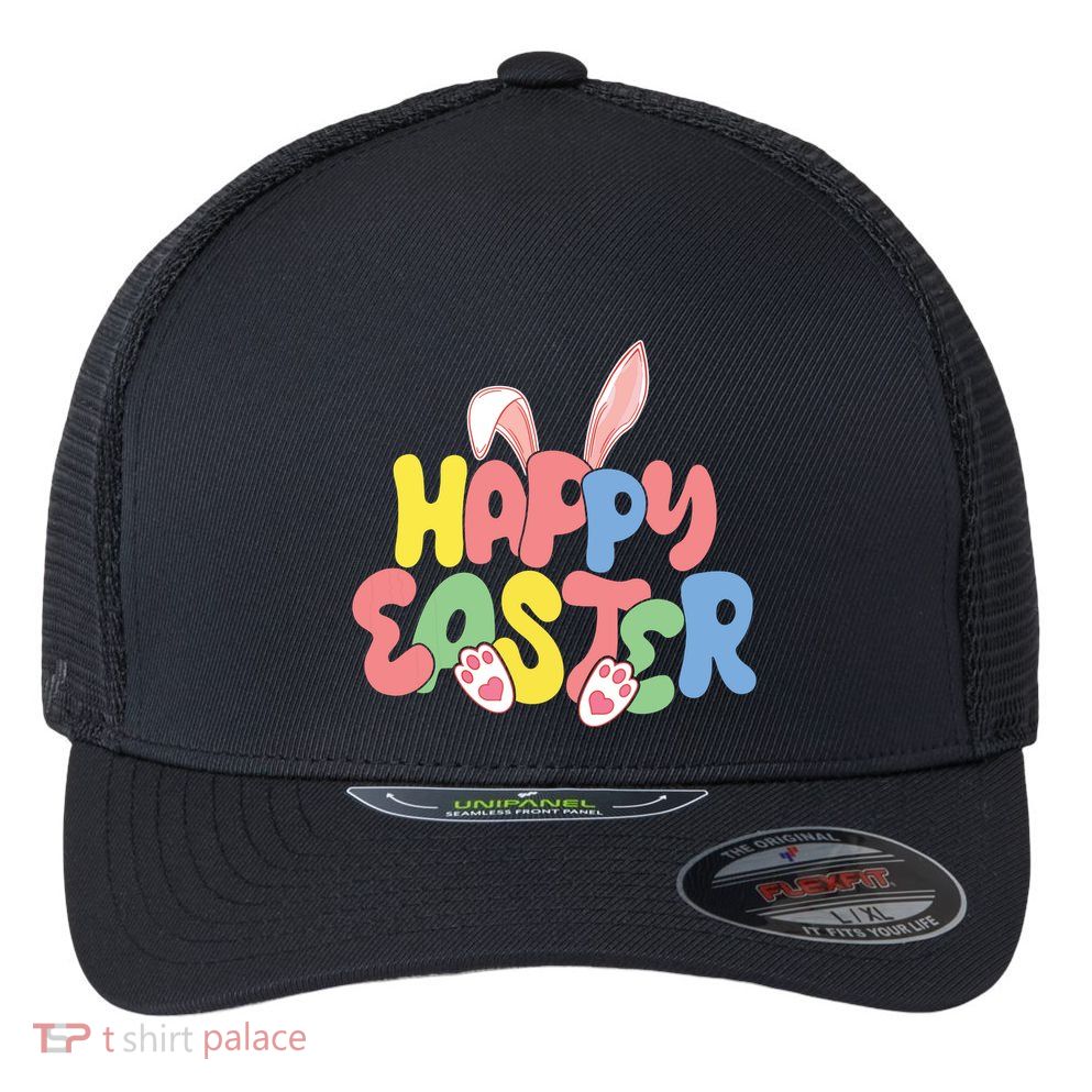 Happy Easter Easter Bunny Ears Easter Egg Hunt Matching Flexfit Unipanel Trucker Cap